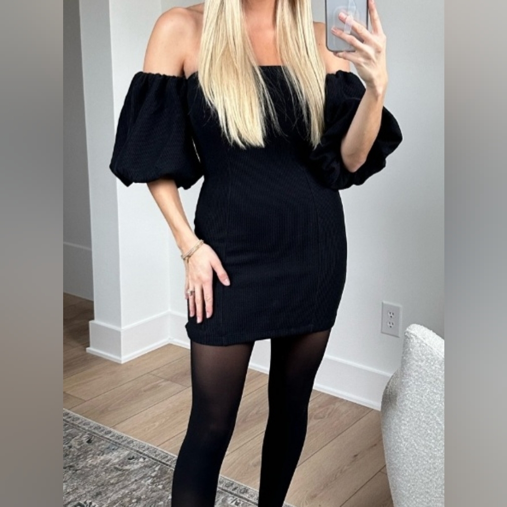 #110- Free People Beach Off Shoulder Black Knit Dress NWOT